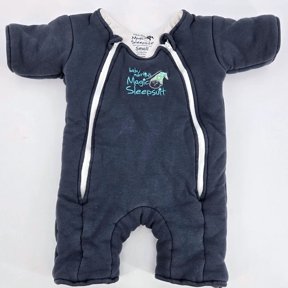 Baby Merlin's Magic Sleepsuit Small 3-6 Months Blue Cotton Swaddle Transition